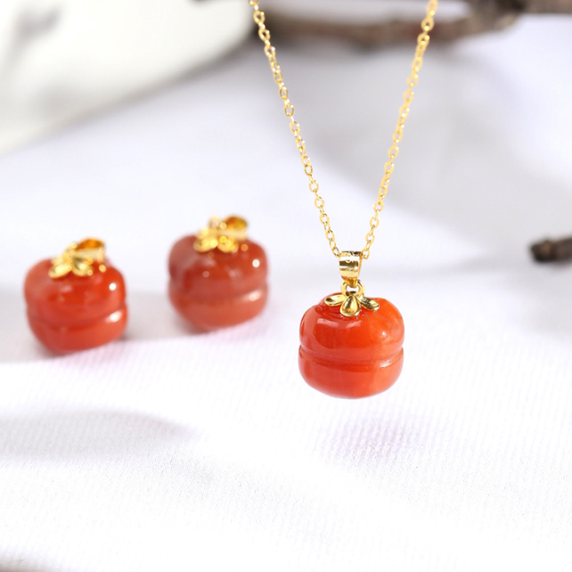 天然南红玛瑙柿子红瓦西南红杨柳料柿柿如意吊坠项链挂件事事如意