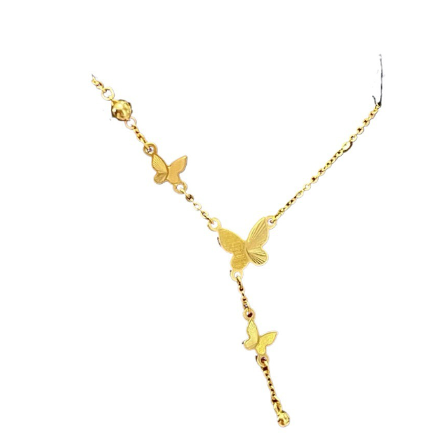 不掉色！18k金精美蝴蝶流苏黄金项链女在逃公主锁骨链2024