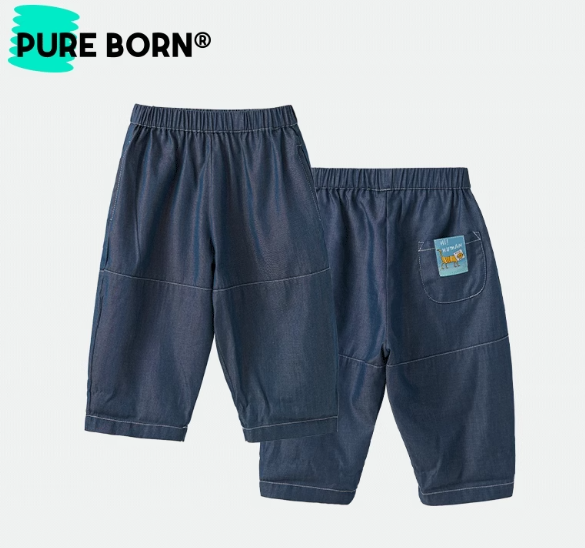 博睿恩男童夏秋季裤子钱布雷柔软薄款牛仔裤儿童休闲阔腿裤120