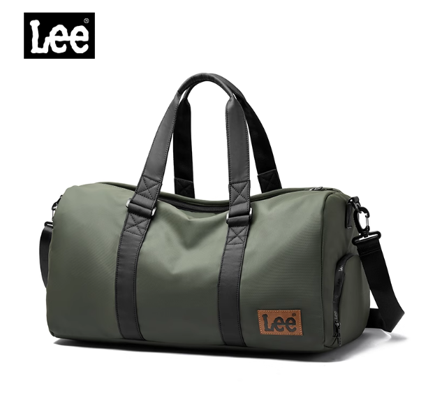 Lee皮质高级感短途旅行包男干湿分离运动健身包橄榄绿（大）