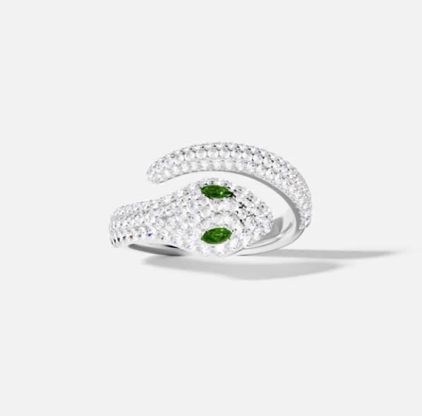 APMMonaco绿眼灵蛇开口戒指轻奢高级925银手饰48码