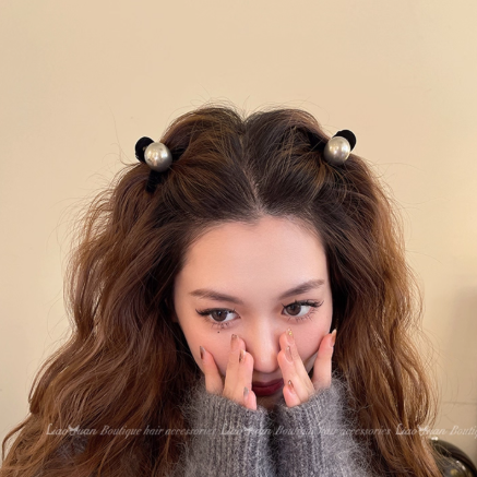 灰调珍珠半扎发发夹头饰优雅刘海小抓夹女高级感一对